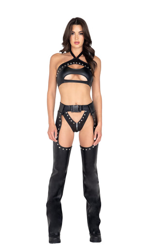 3977 - Studded Faux Leather Chaps